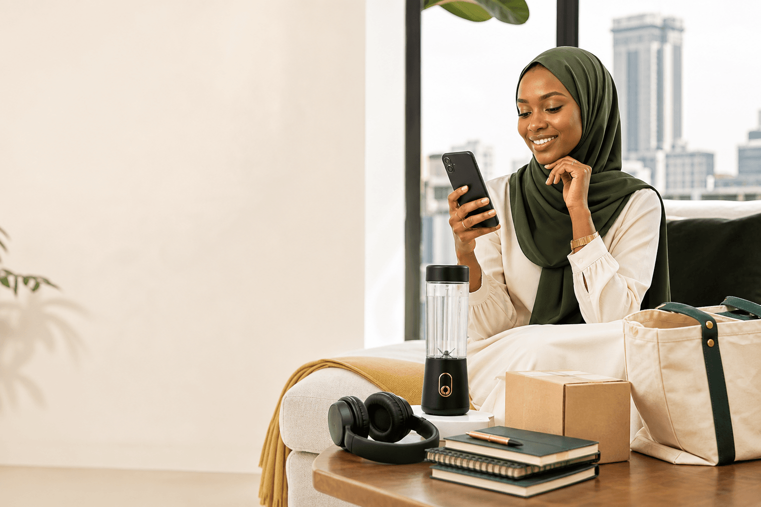 A Kenyan shopper browsing Halal Souq products on her phone